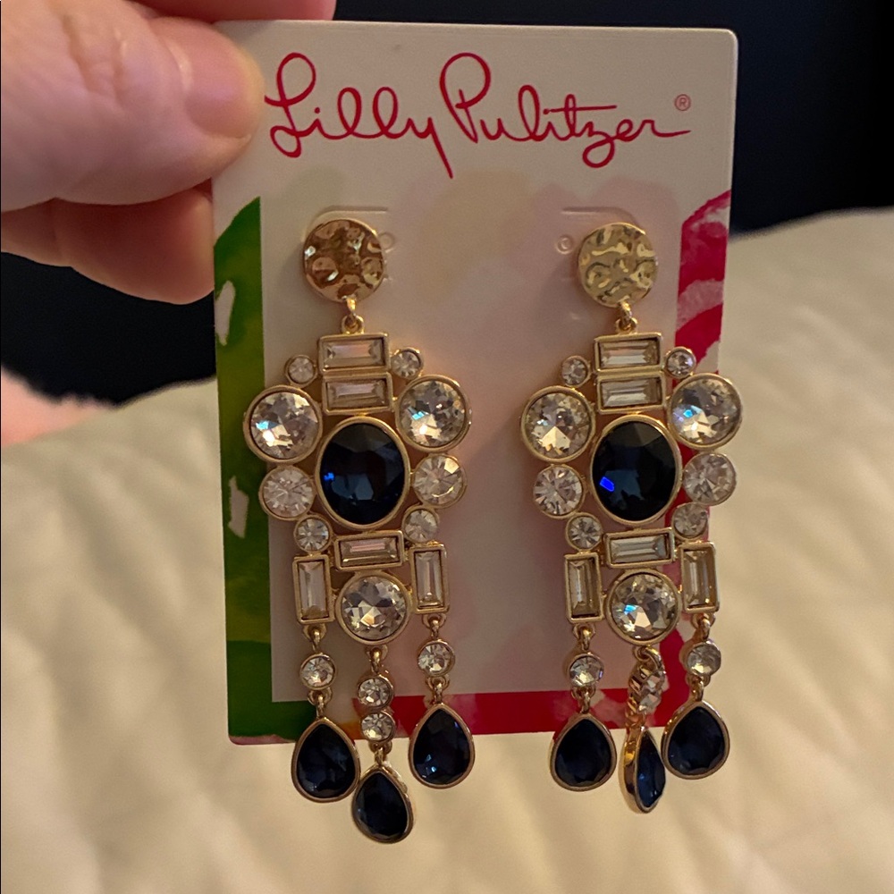 Lilly Pulitzer Gold and Navy Drop Earrings - Picture 3 of 3